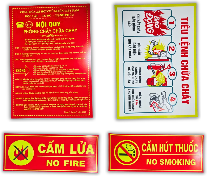 Biển 4 in 1 (Nội quy, tiêu lệnh, cấm lửa, cấm hút thuốc)