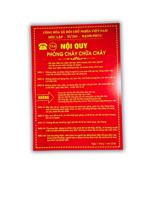 Nội quy PCCC bằng nhựa